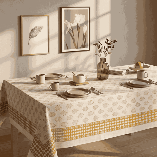Premium Thick Textured Cotton Table Cover - White Bloom