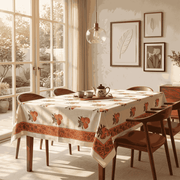 Premium Thick Textured Cotton Table Cover - White Mughal Print