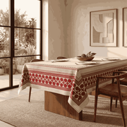 Premium Thick Textured Cotton Table Cover - White Royal Pattern