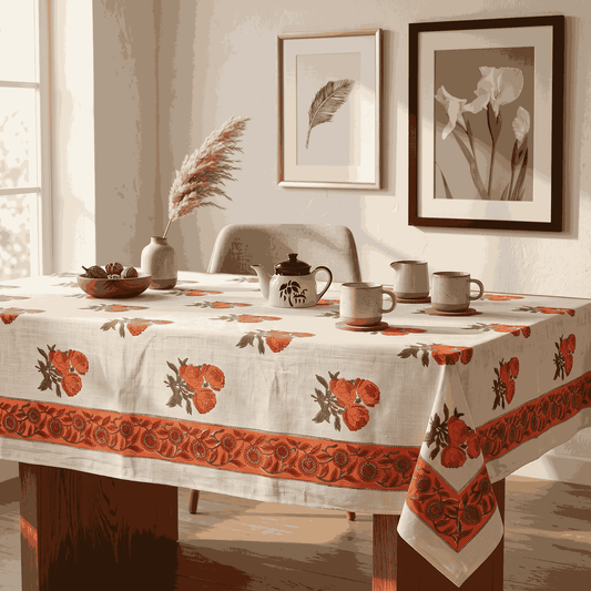 Premium Thick Textured Cotton Table Cover - White Mughal Print