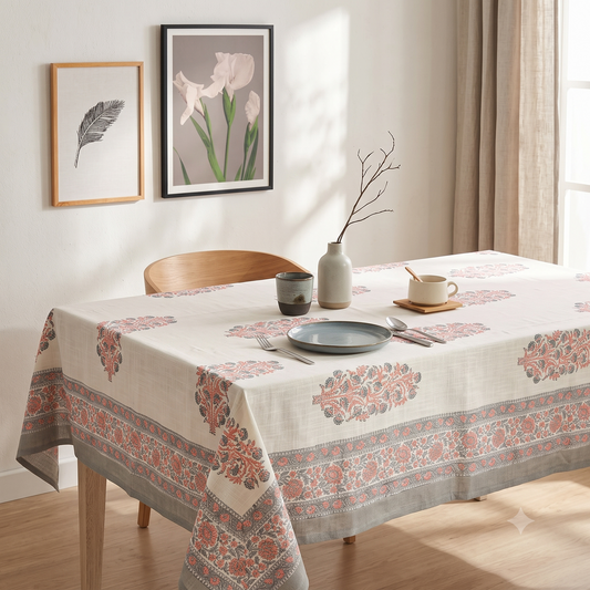 Premium Thick Textured Cotton Table Cover - White Blossom