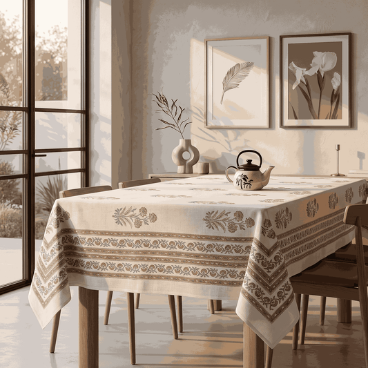 Premium Thick Textured Cotton Table Cover - White Lotus