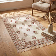 Hand Block Printed Dhurrie - Ivory Garden
