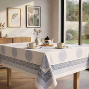 Premium Thick Textured Cotton Table Cover - White Ethnic Print