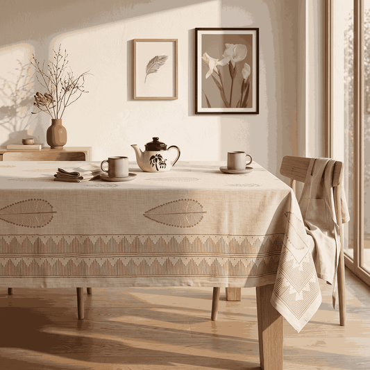 Premium Thick Textured Cotton Table Cover - White Garden