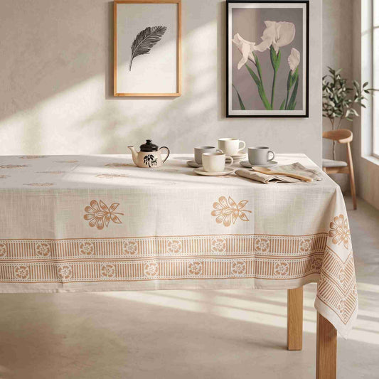 Premium Thick Textured Cotton Table Cover - White Signature Print