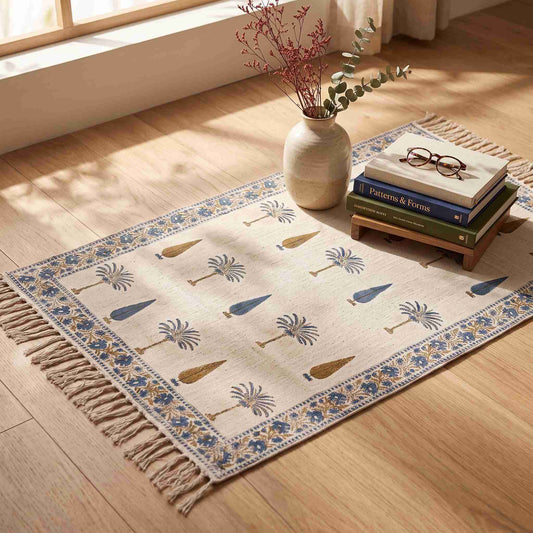 Hand Block Printed Dhurrie - Mustard Bloom