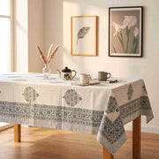 Premium Thick Textured Cotton Table Cover - White Artisan Print
