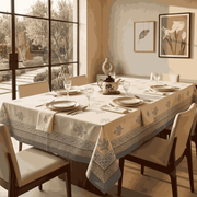 Premium Thick Textured Cotton Table Cover - White Vine
