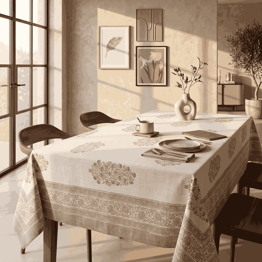 Premium Thick Textured Cotton Table Cover - White Blossom