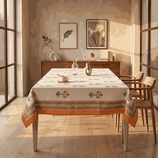 Premium Thick Textured Cotton Table Cover - White Geometric