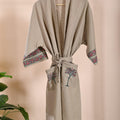 Handblock Printed Cotton Waffle Bathrobe - Palm Tree Print