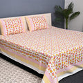 Premium Hand Block Printed Cotton Bedsheet Set - Cream-Red