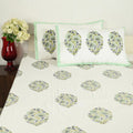 Premium Hand Block Printed Cotton Bedsheet Set - Floral-Green