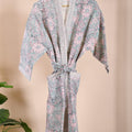 Handblock Printed Cotton Waffle Bathrobe - Pastel Floral