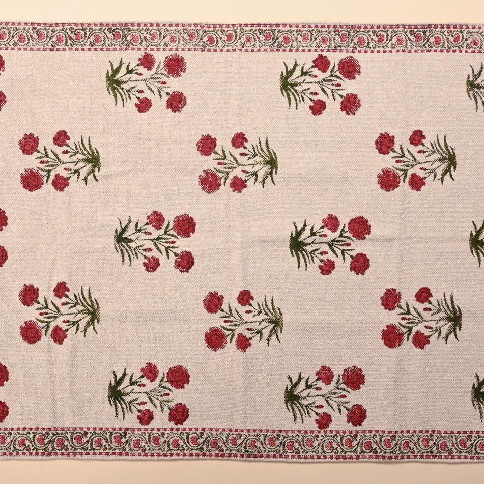 Hand Block Printed Dhurrie - Pink Blossom
