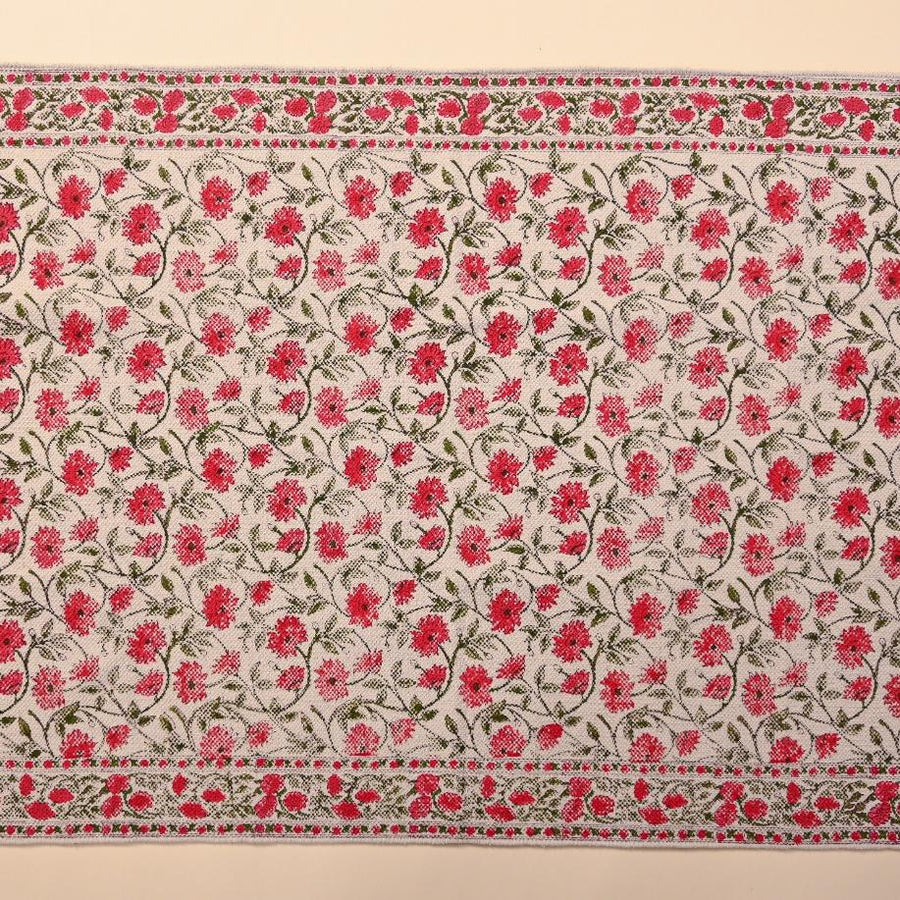 Hand Block Printed Dhurrie - Grey Geometric