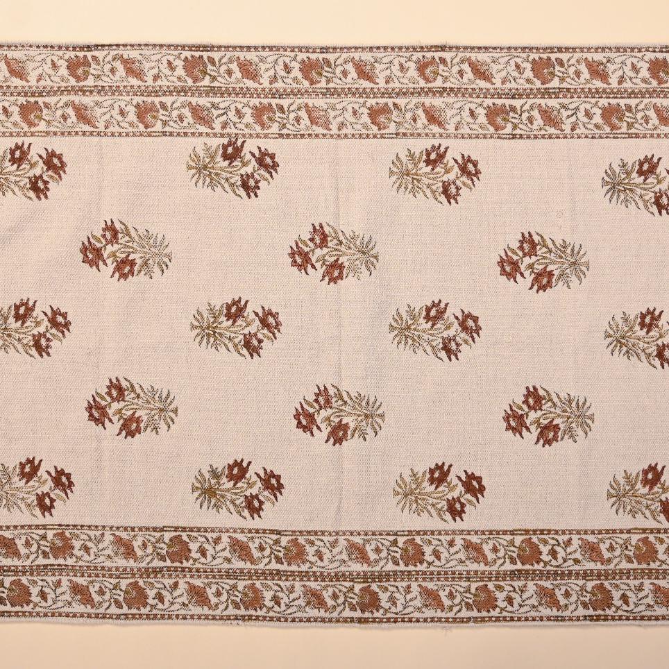 Hand Block Printed Dhurrie - Ivory Garden