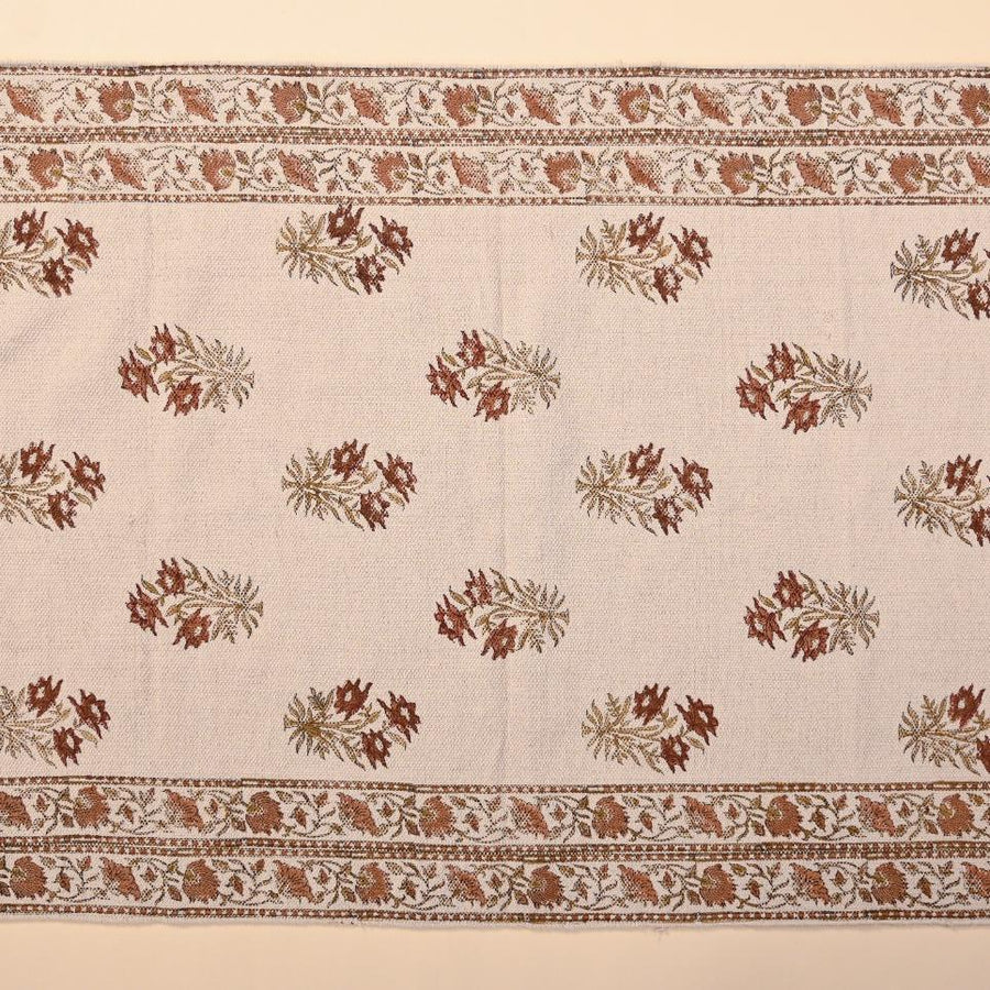 Hand Block Printed Dhurrie - Ivory Garden
