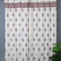 Hand Block Printed Slub Textured Curtains - White Paisley