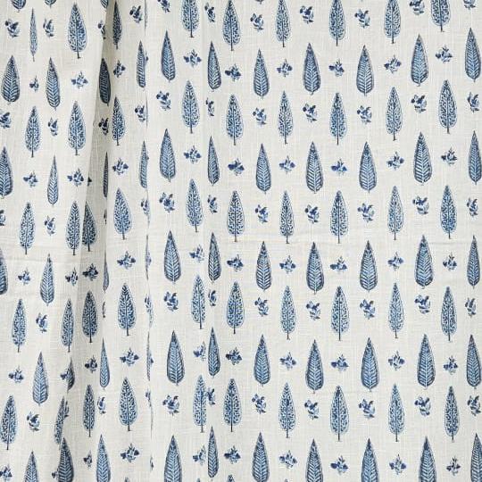 Hand Block Printed Slub Textured Curtains - White Blossom