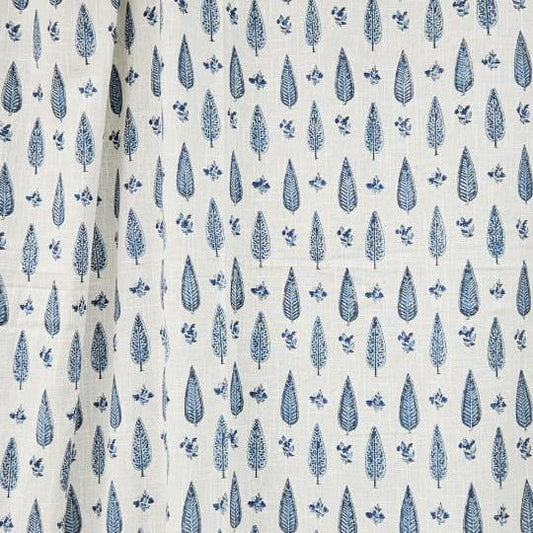 Hand Block Printed Slub Textured Curtains - White Blossom