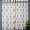 Hand Block Printed Slub Textured Curtains - White Vine