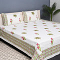 Thick Handloom Cotton Block Printed Bedcover Set - Pink Blossom