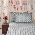 Premium Percale Cotton Fitted Bedsheet Set - Green Floral