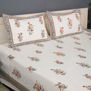 Thick Handloom Cotton Block Printed Bedcover Set - Aqua Floral