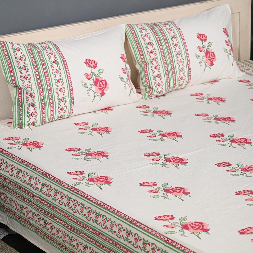 Thick Handloom Cotton Block Printed Bedcover Set - Mughal Floral