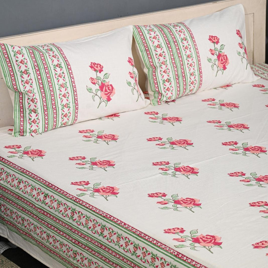 Thick Handloom Cotton Block Printed Bedcover Set - Mughal Floral