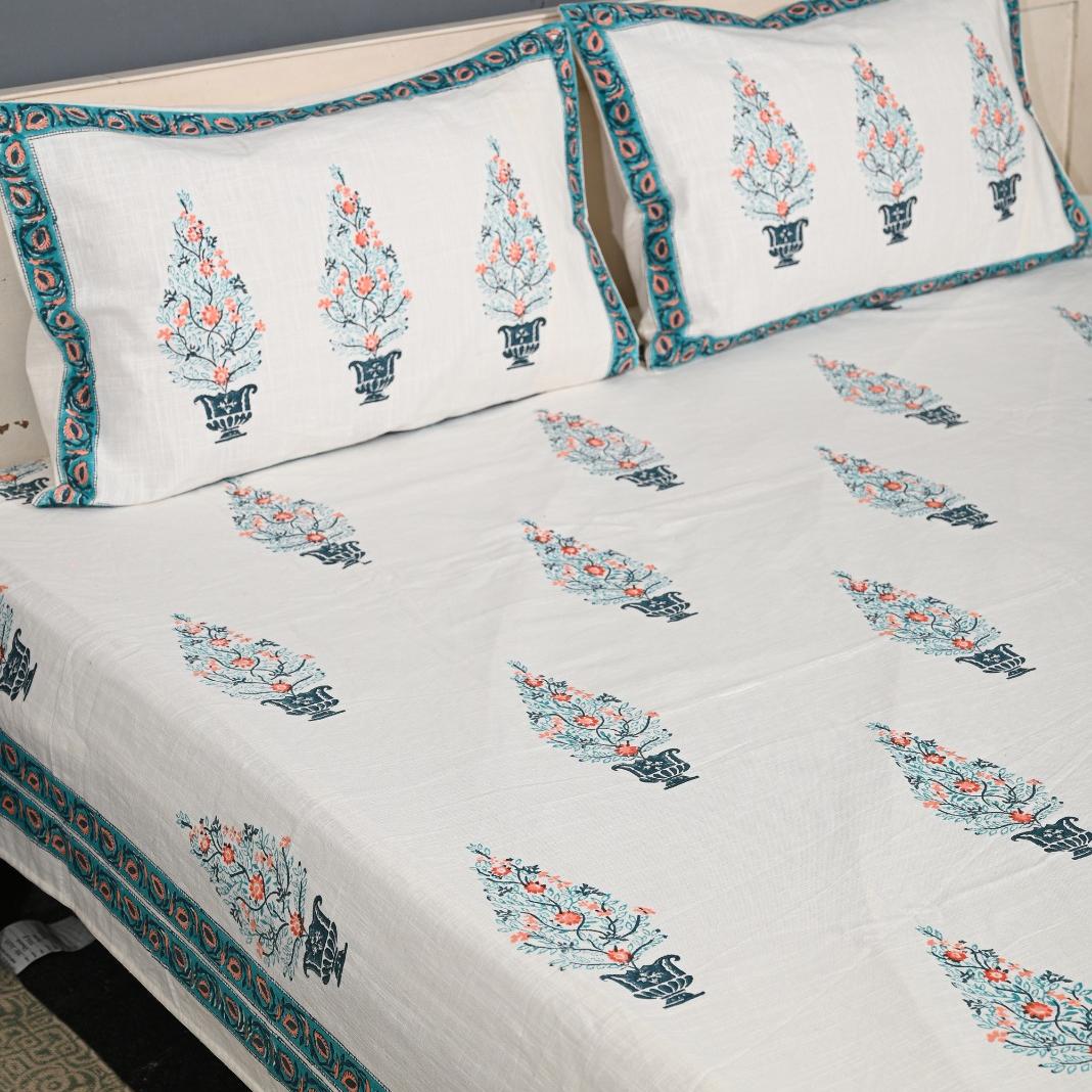 Thick Handloom Cotton Block Printed Bedcover Set - Traditional Paisley