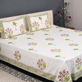 Thick Handloom Cotton Block Printed Bedcover Set - Ivory Garden
