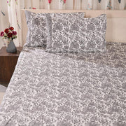 Premium Percale Cotton Fitted Bedsheet Set - Gray Blossom
