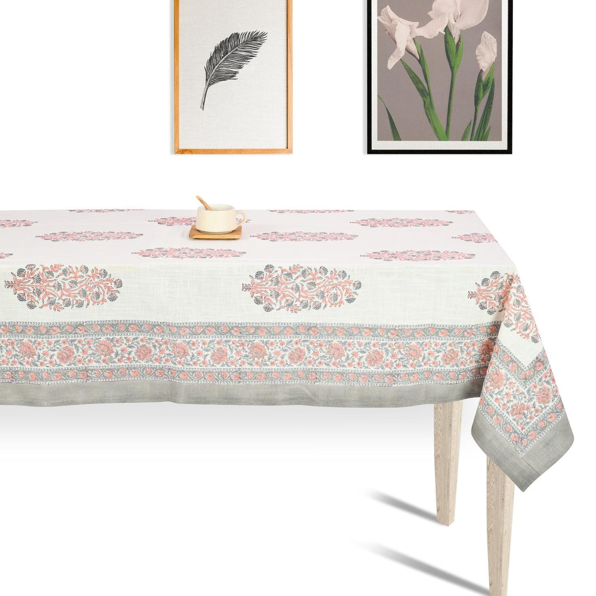 Premium Thick Textured Cotton Table Cover - White Blossom