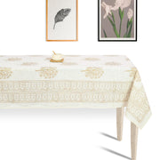 Premium Thick Textured Cotton Table Cover - White Floral