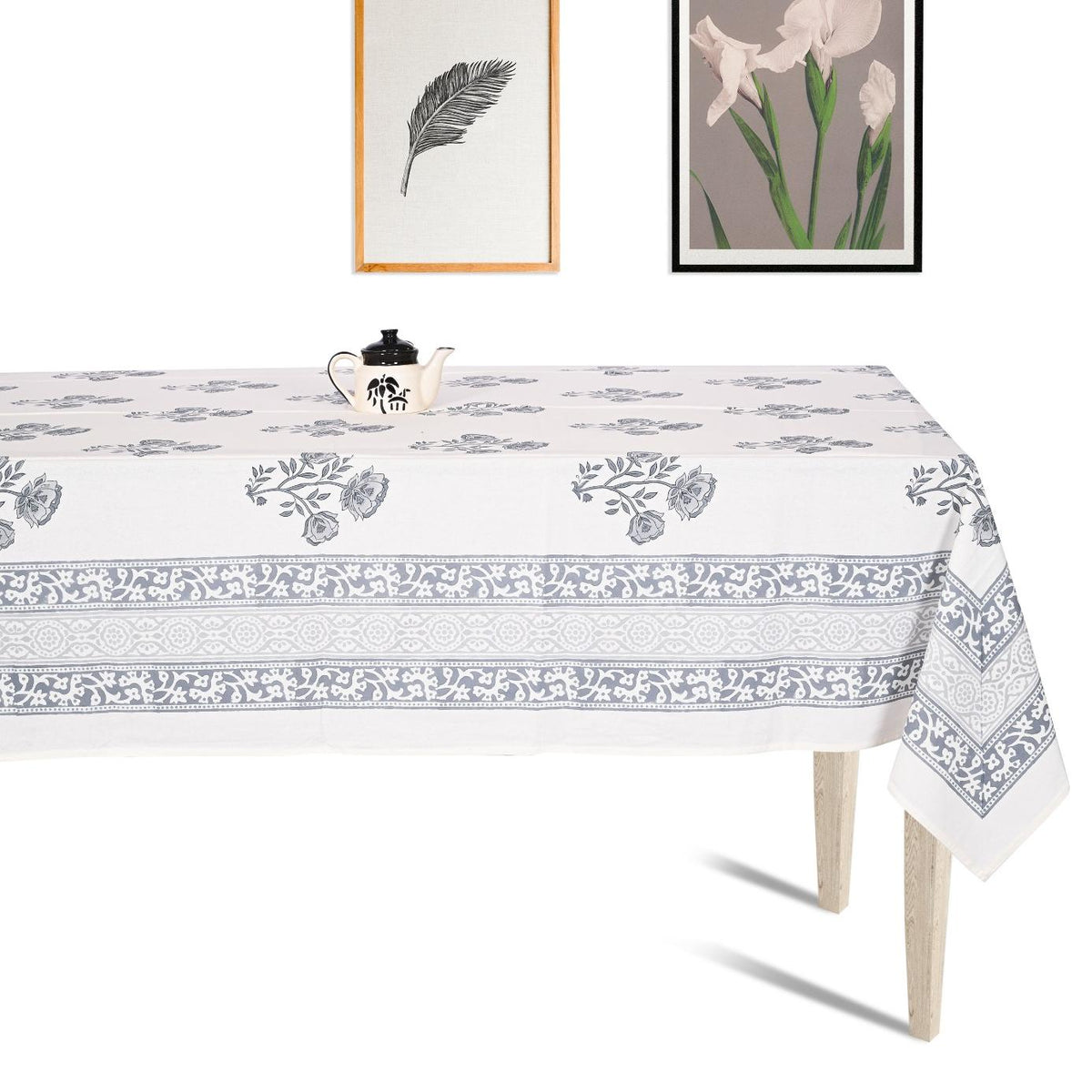 Premium Thick Textured Cotton Table Cover - White Paisley
