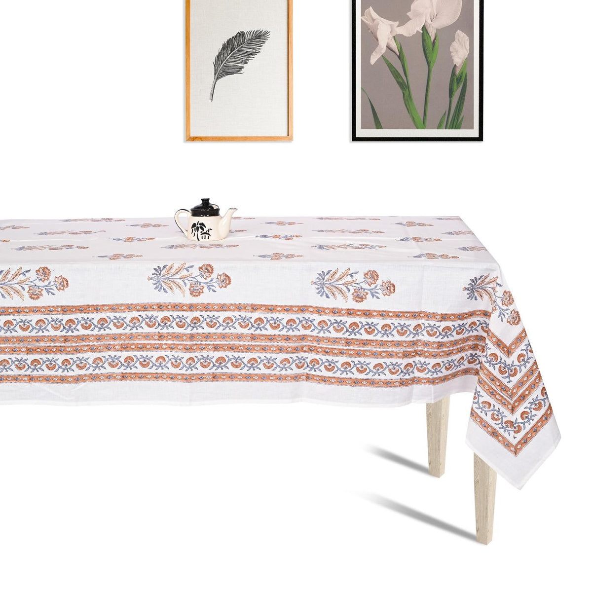 Premium Thick Textured Cotton Table Cover - White Lotus
