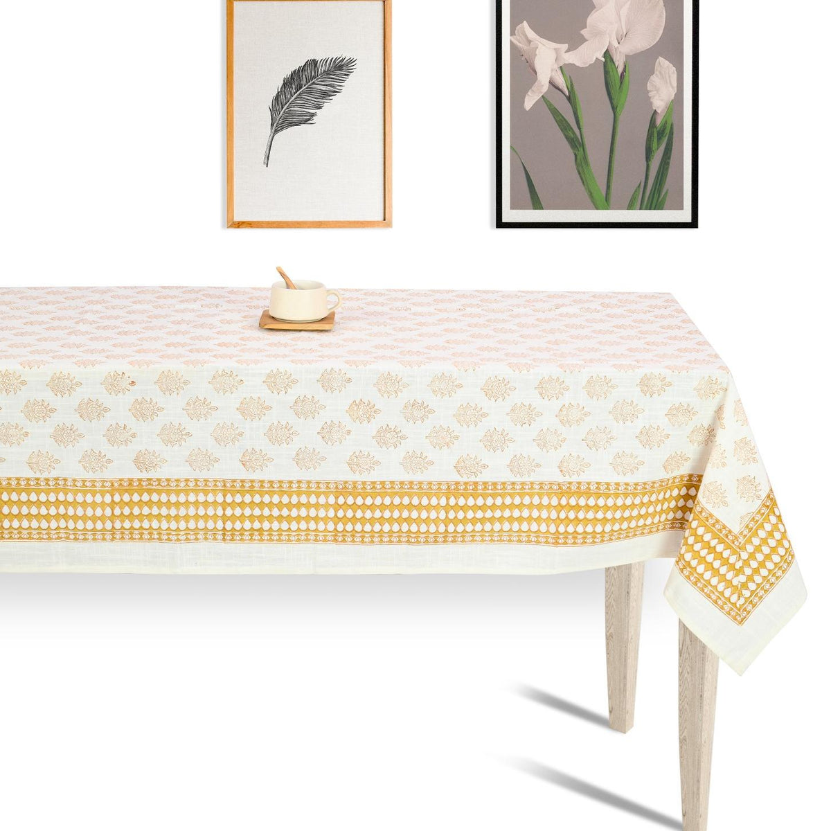 Premium Thick Textured Cotton Table Cover - White Bloom