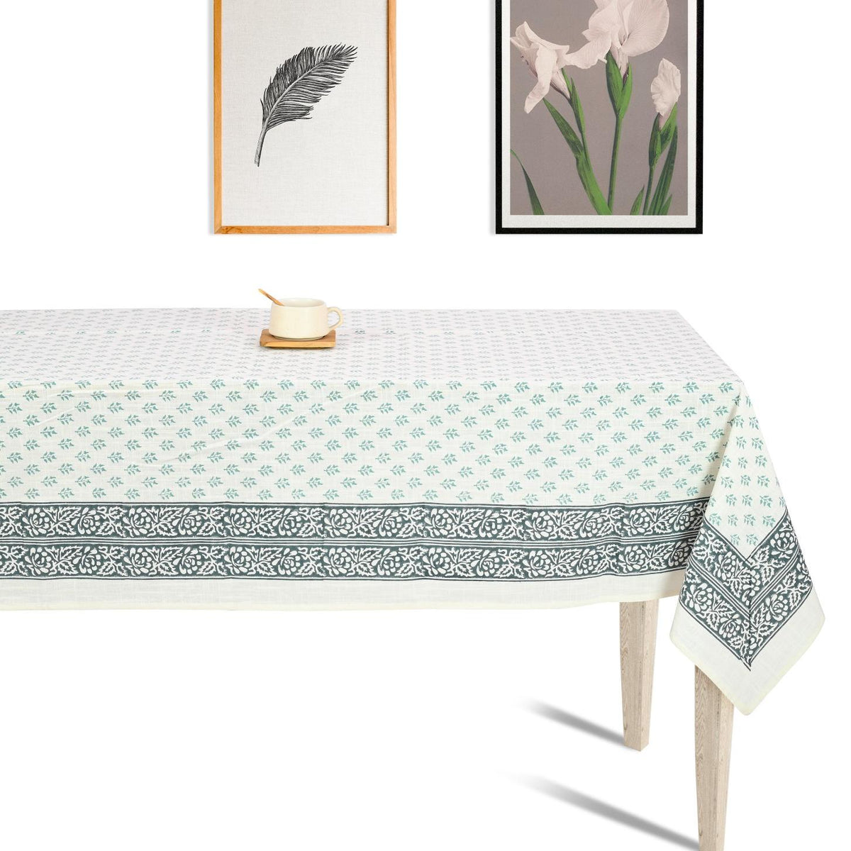 Premium Thick Textured Cotton Table Cover - White Elegant Print