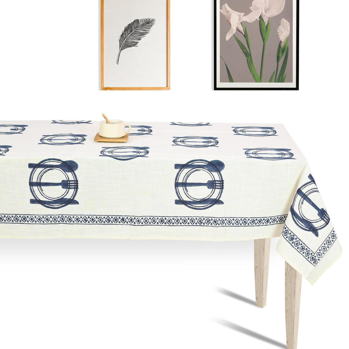 Premium Thick Textured Cotton Table Cover - White Traditional