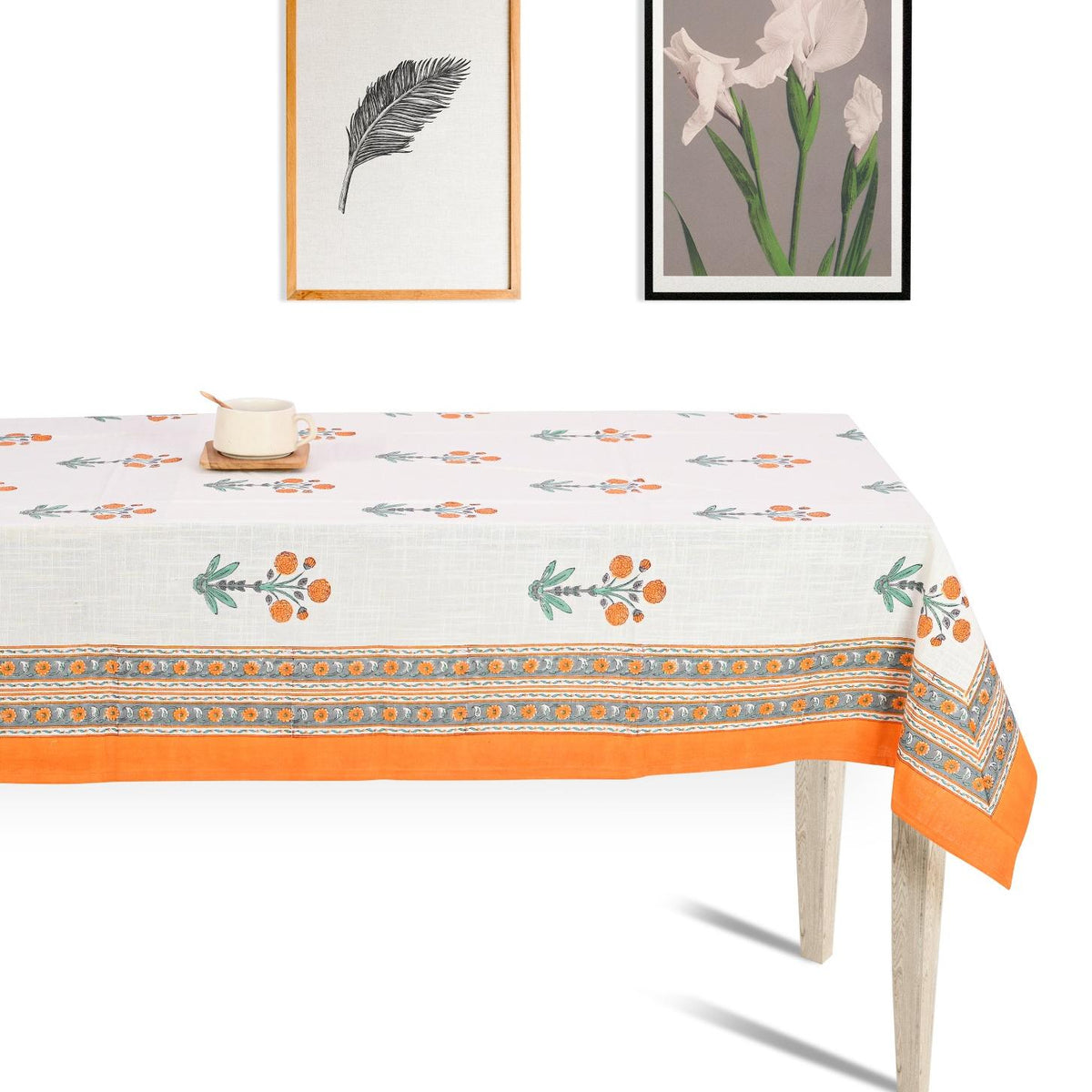 Premium Thick Textured Cotton Table Cover - White Geometric