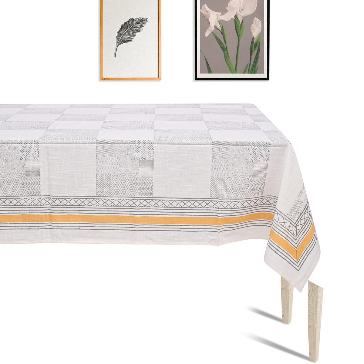 Premium Thick Textured Cotton Table Cover - White Petal Design