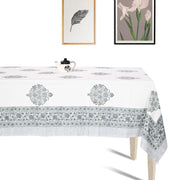 Premium Thick Textured Cotton Table Cover - White Artisan Print