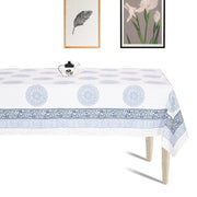Premium Thick Textured Cotton Table Cover - White Ethnic Print