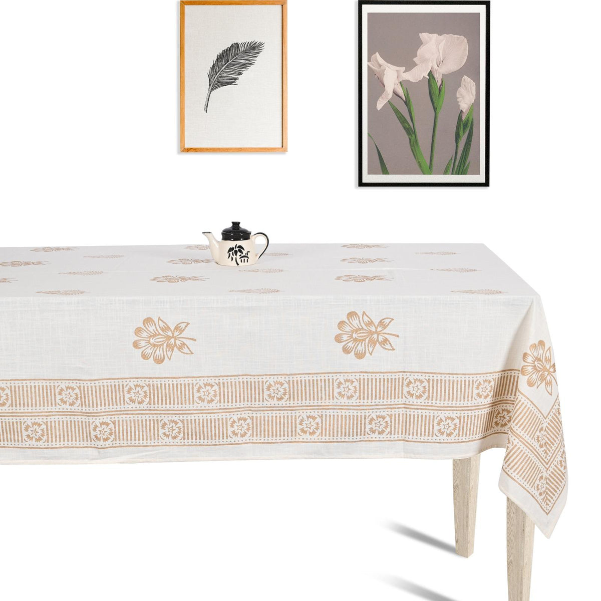 Premium Thick Textured Cotton Table Cover - White Signature Print