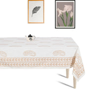Premium Thick Textured Cotton Table Cover - White Hand Block Print