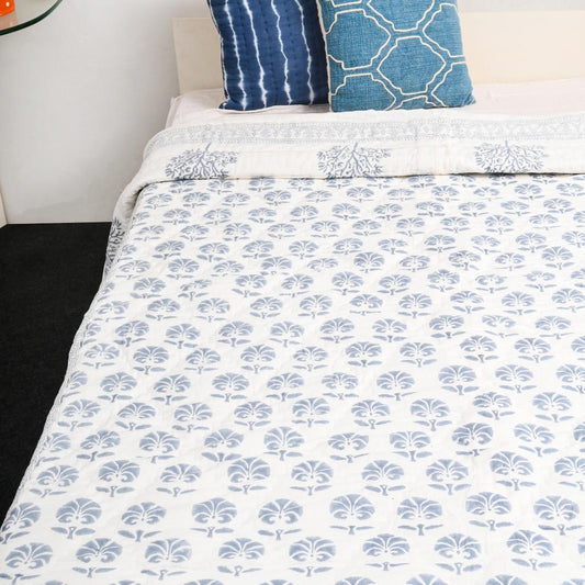 Premium Double Bed Quilt - Beige Floral