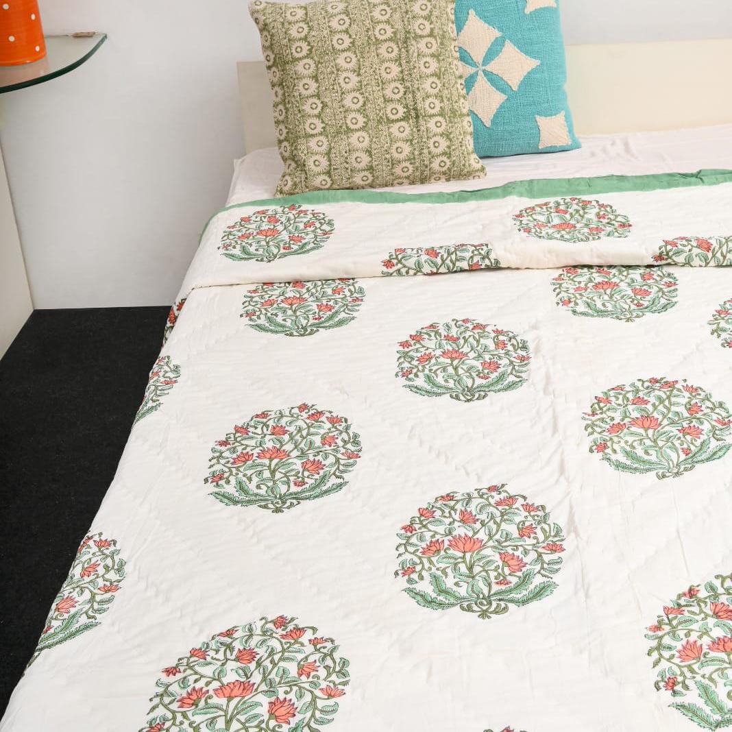 Premium Block Printed Dohar - Rose Floral